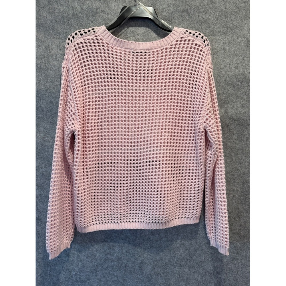Hooked Up Womens Pink LOVER Graphic Open Knit Mesh Pullover Sweater Small NEW - Picture 7 of 9